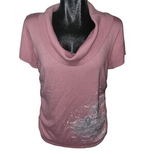 Marie Claire Pink Draped Cowl Neck Short Sleeve Top XL